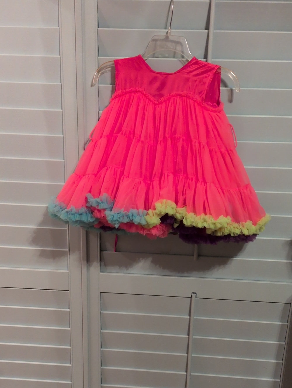 Girls Neon Pink Tiered Tutu Dress with Multicolor Hem